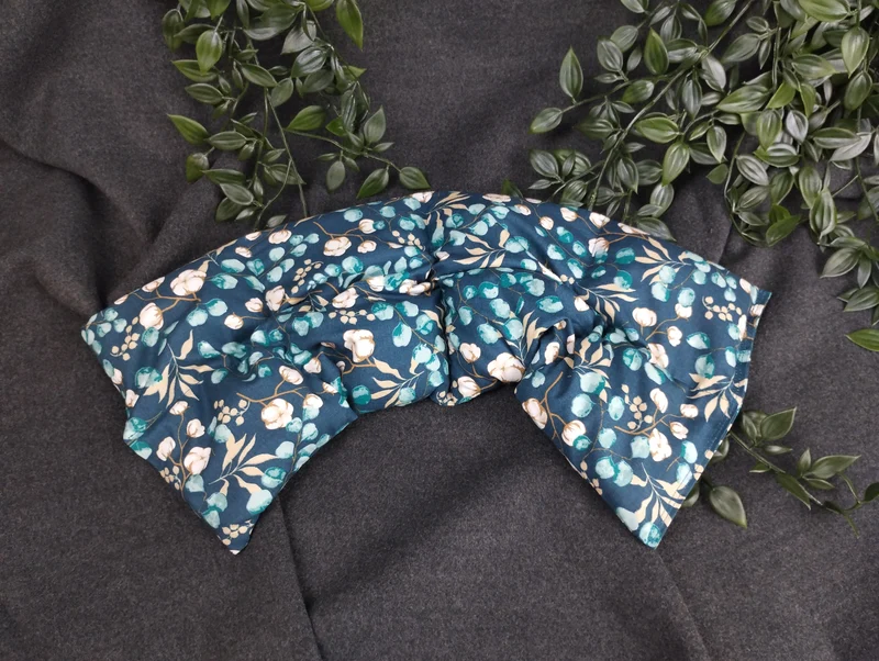 Körnerkissen Eucalyptus-/Baumwollmotiv in petrol