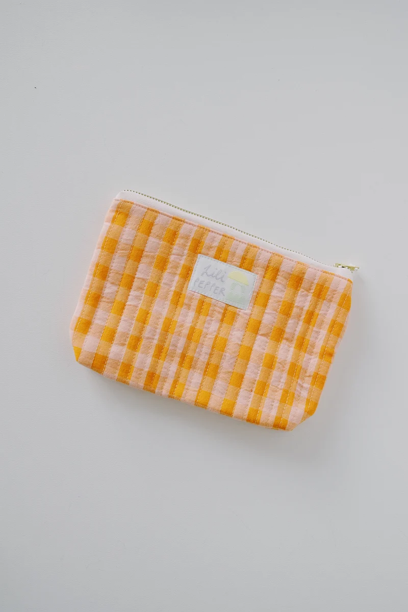 Pouch - Orange Check - Quilted