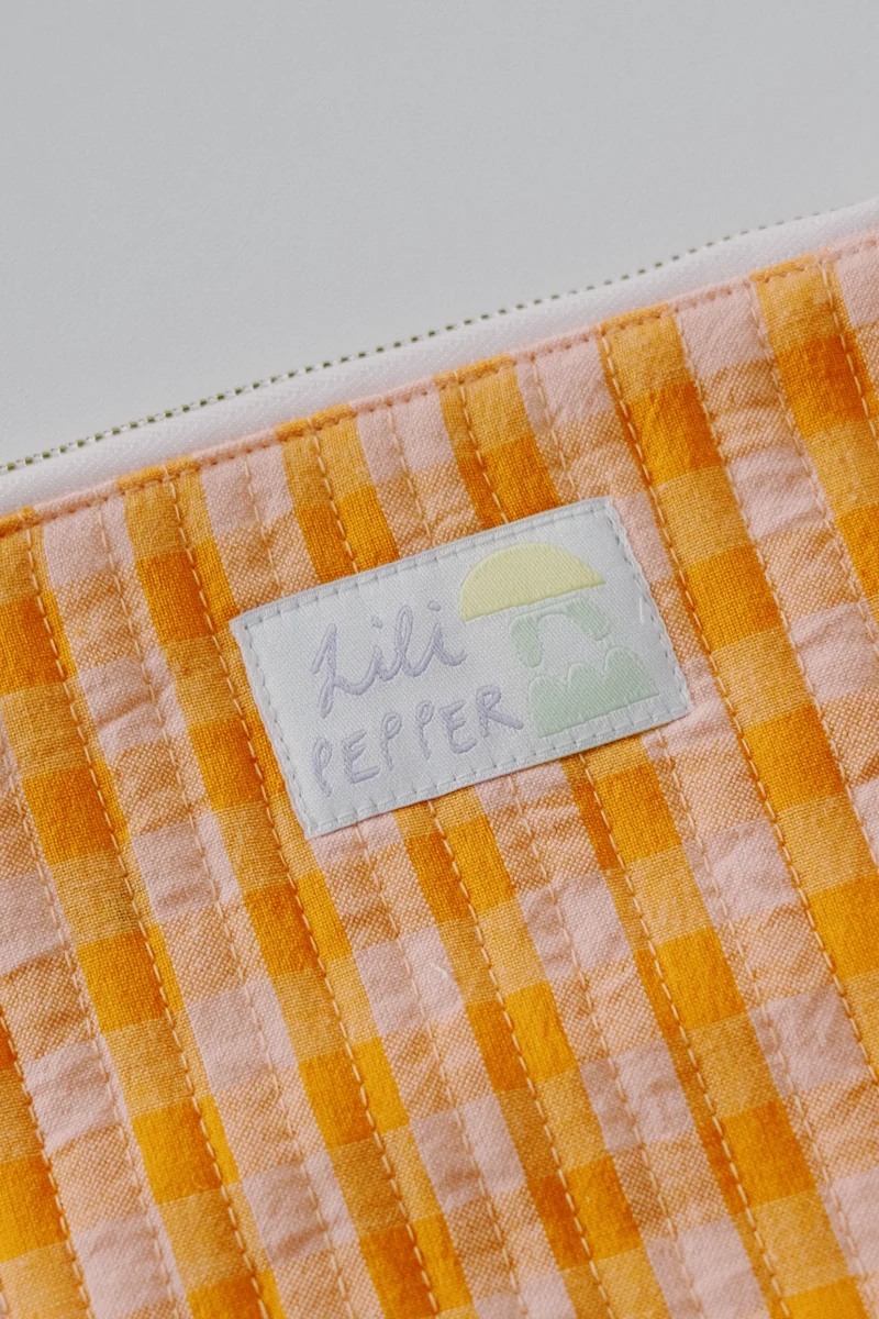 Pouch - Orange Check - Quilted