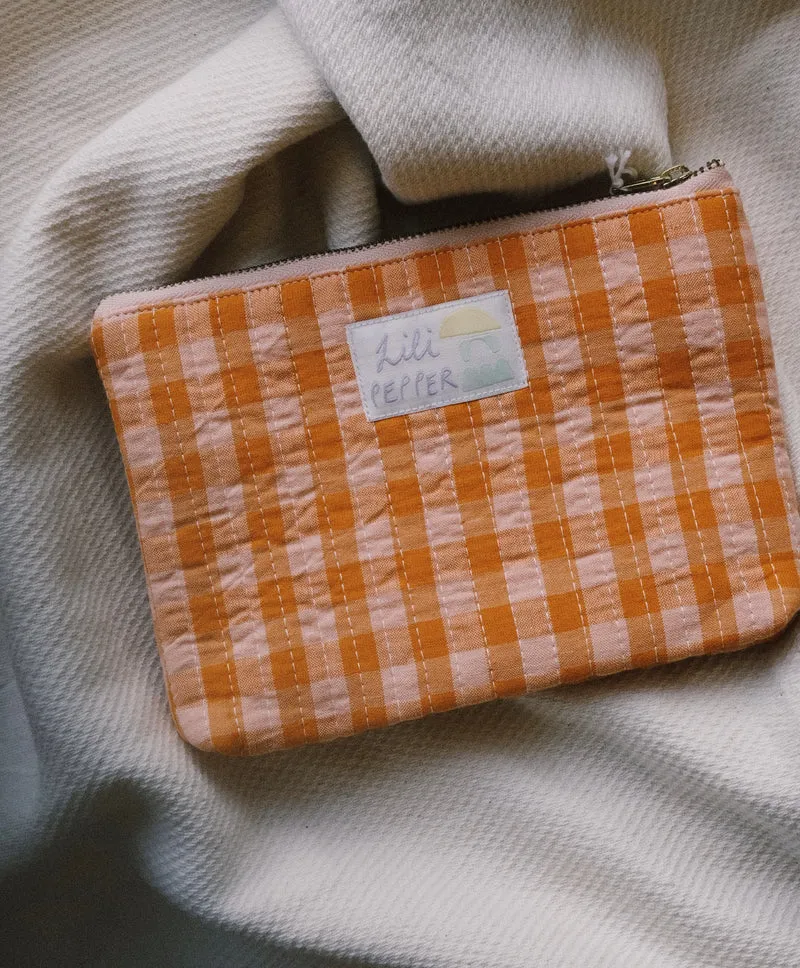 Pouch - Orange Check - Quilted