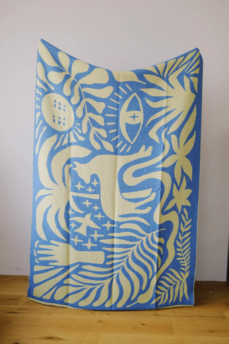 cotton blanket - totem animal garden - lime