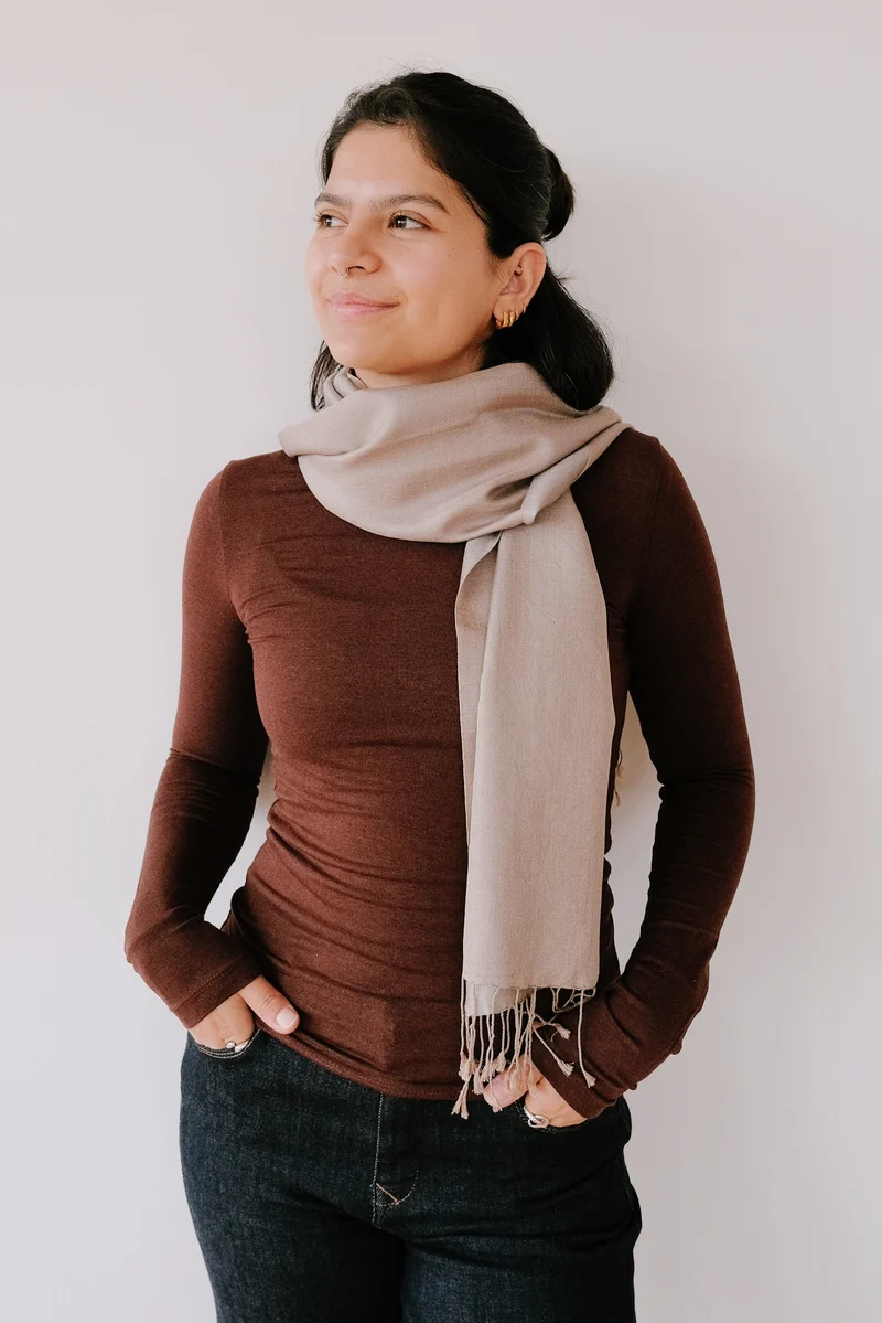 Silk Scarf - Bicolor - Beige/Light Grey