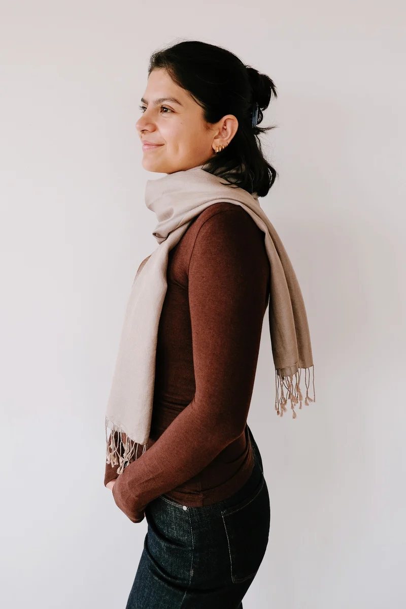 Silk Scarf - Bicolor - Beige/Light Grey