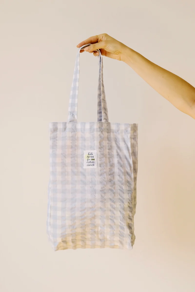 mini tote bag - checkered - light blue