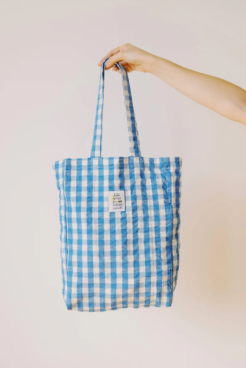 mini tote bag - checkered - blue