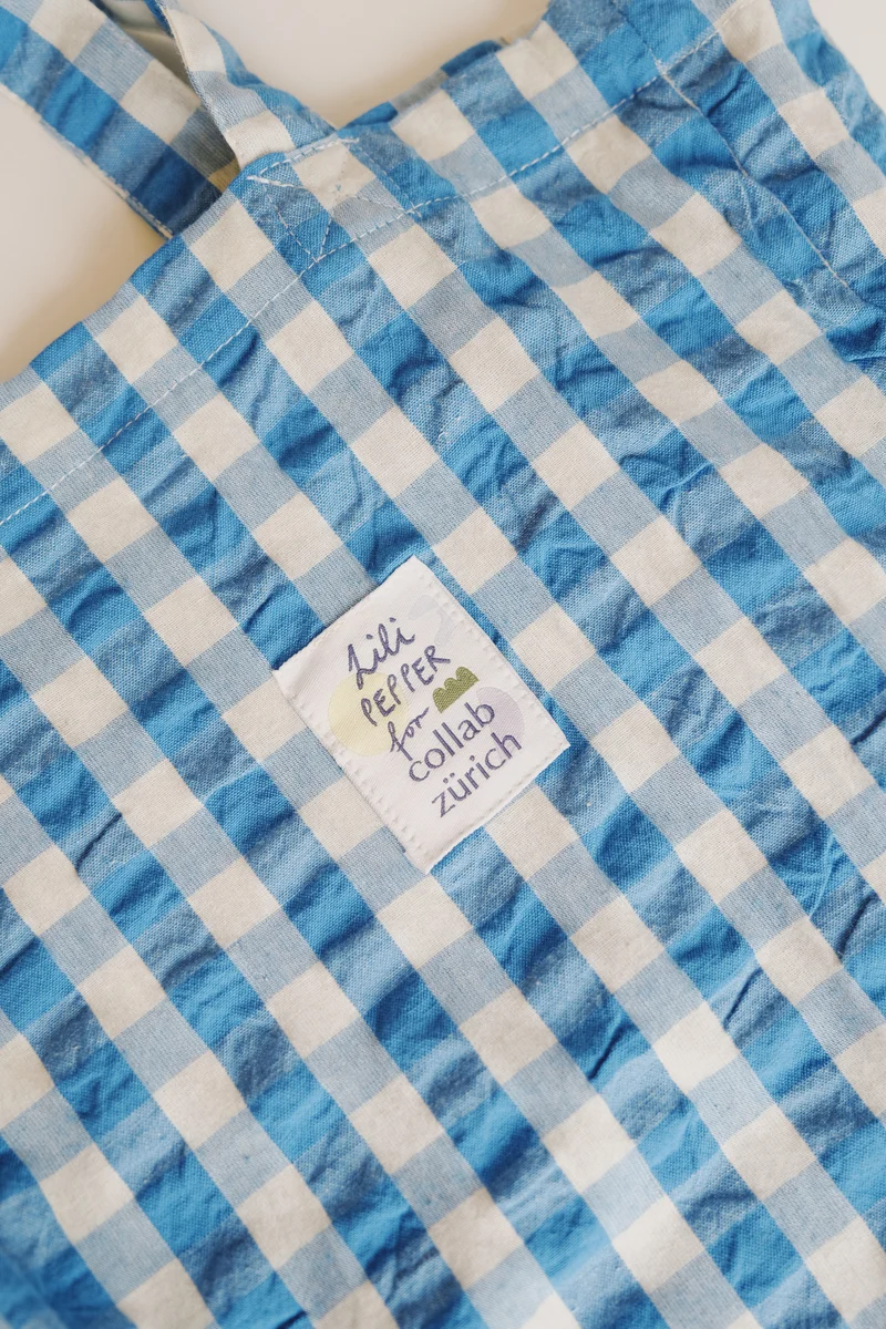 mini tote bag - checkered - blue