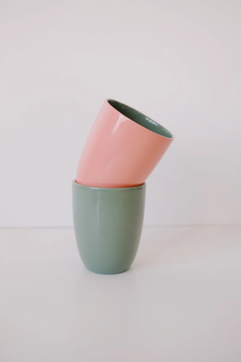 coffee cup - two tone - green & pink