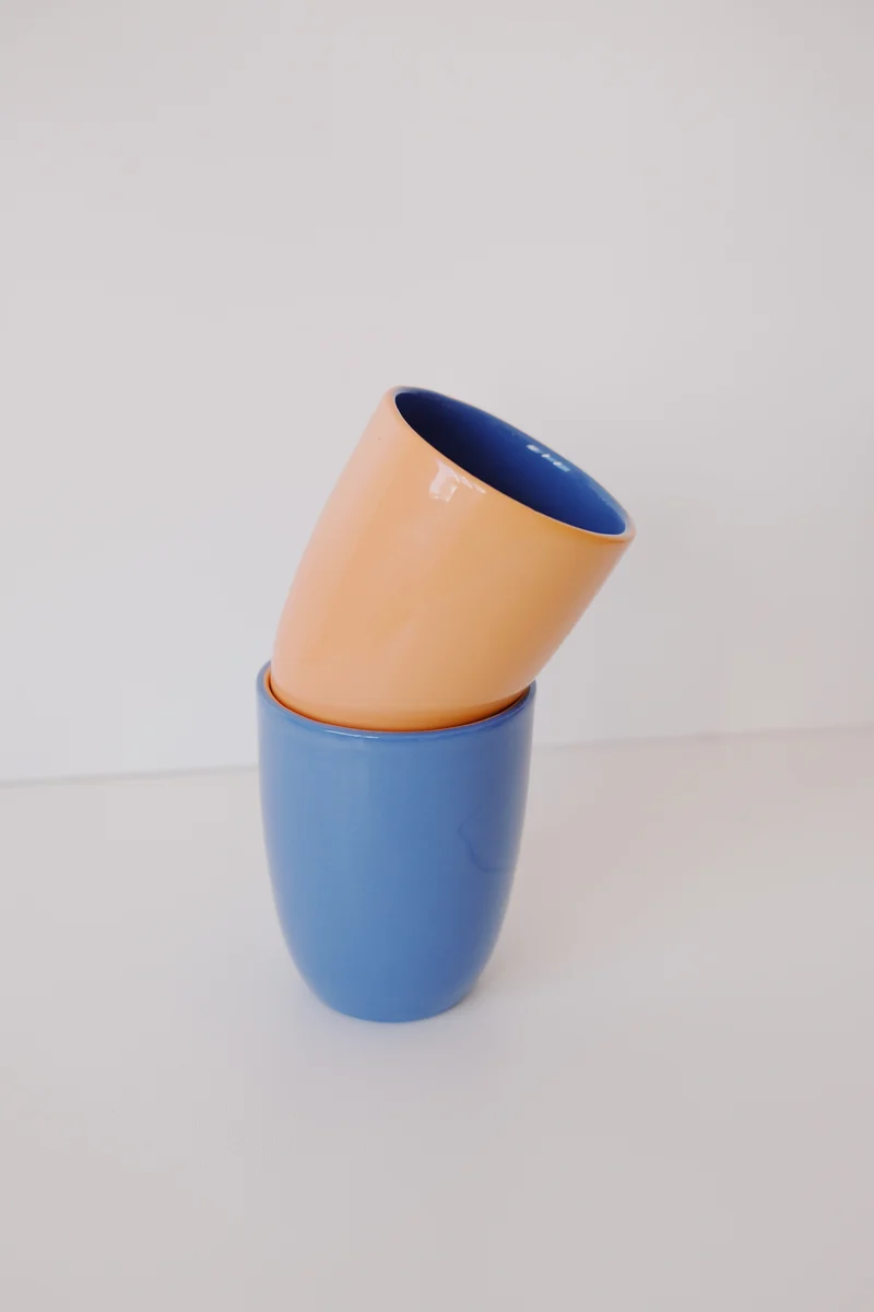 coffee cup - two tone - blue & orange