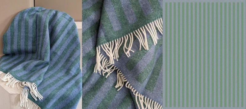 Wolldecke / Kuscheldecke STRIPES greenstone / denim