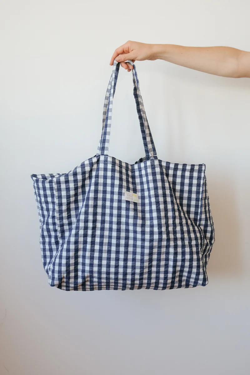 Maxi Tote Bag - Dark Blue Checks