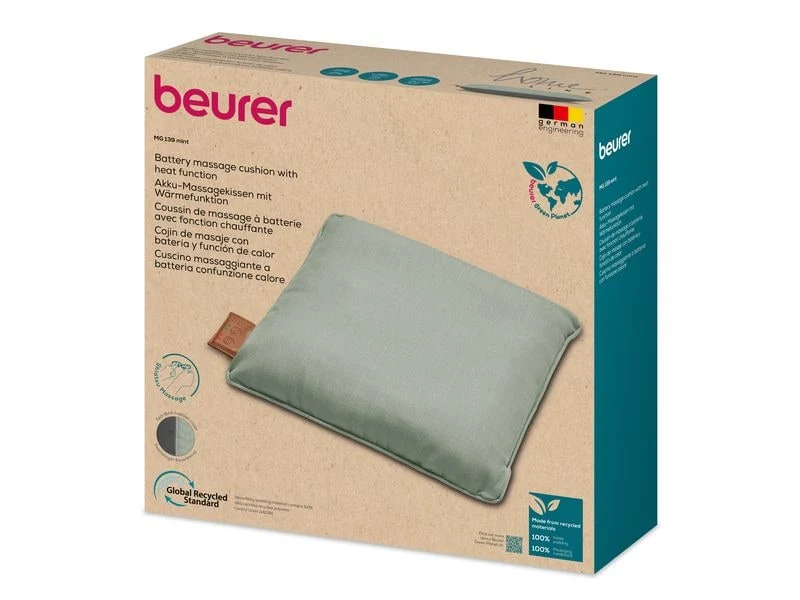 Beurer Akku-Massage-Kissen MG 139 mit Wärmefunktion, mint, 40 x 40 x 11 cm