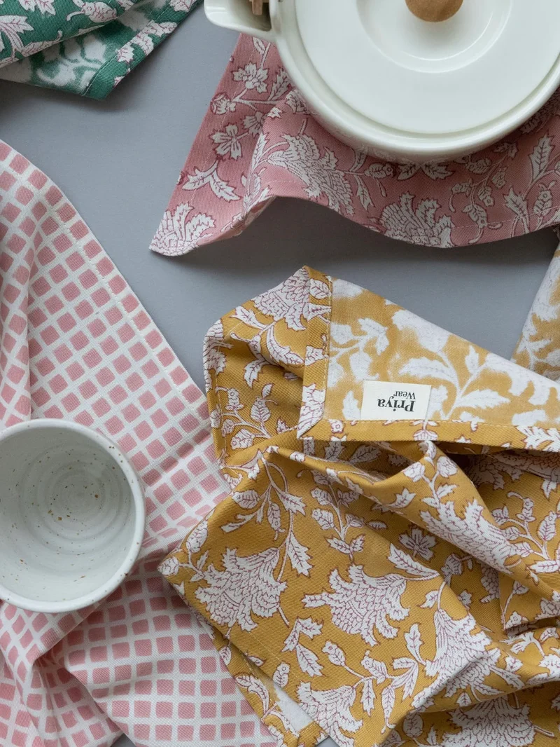 Kitchen Towel - Flowers - Mustard