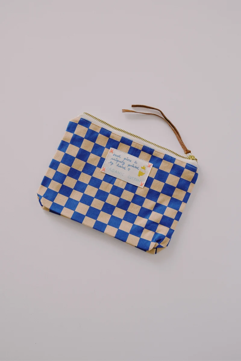 Small Pouch - Blue Rose Check