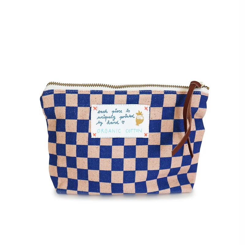 Small Pouch - Blue Rose Check