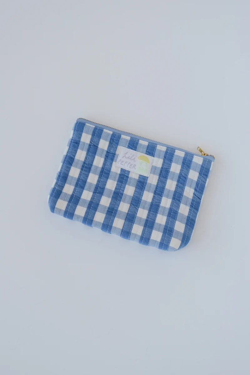 Pouch - Blue Check - Quilted