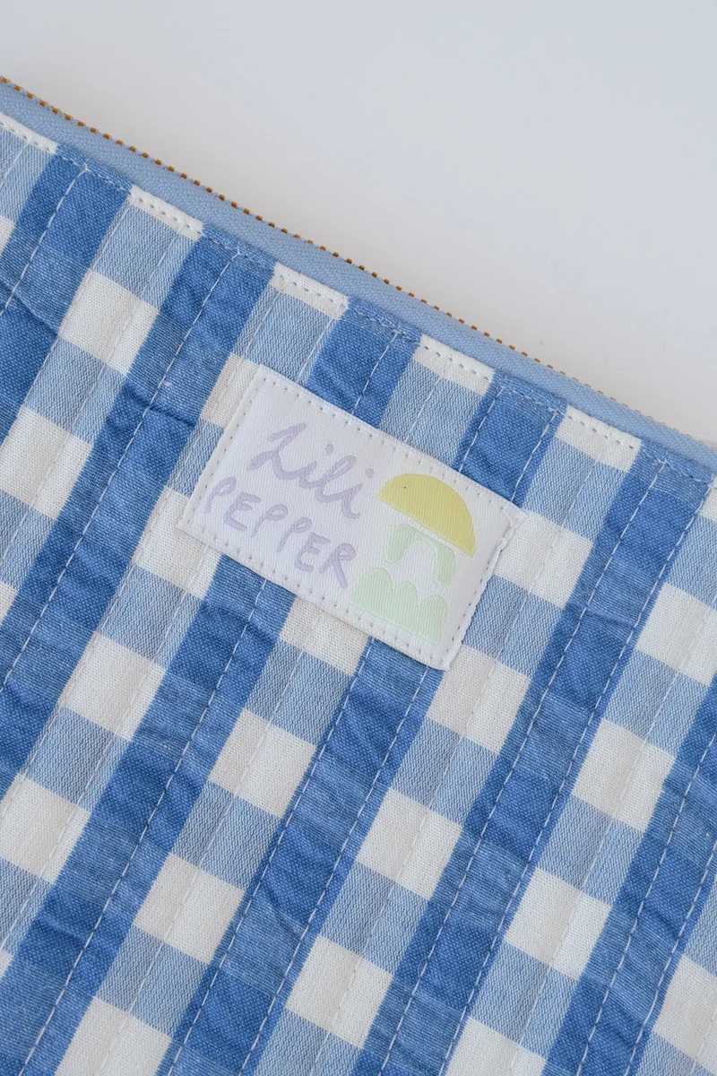 Pouch - Blue Check - Quilted