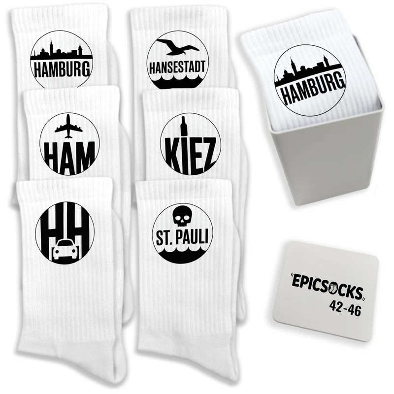 epicsocks Hamburg Vibes Socken in 37-41 im 6er Set in Geschenkdose im 6er Set in Geschenkbox