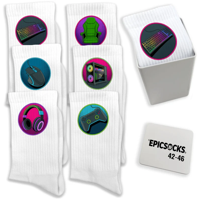 epicsocks Gamer-Träume Socken in 37-41 im 6er Set in Geschenkdose im 6er Set in Geschenkbox