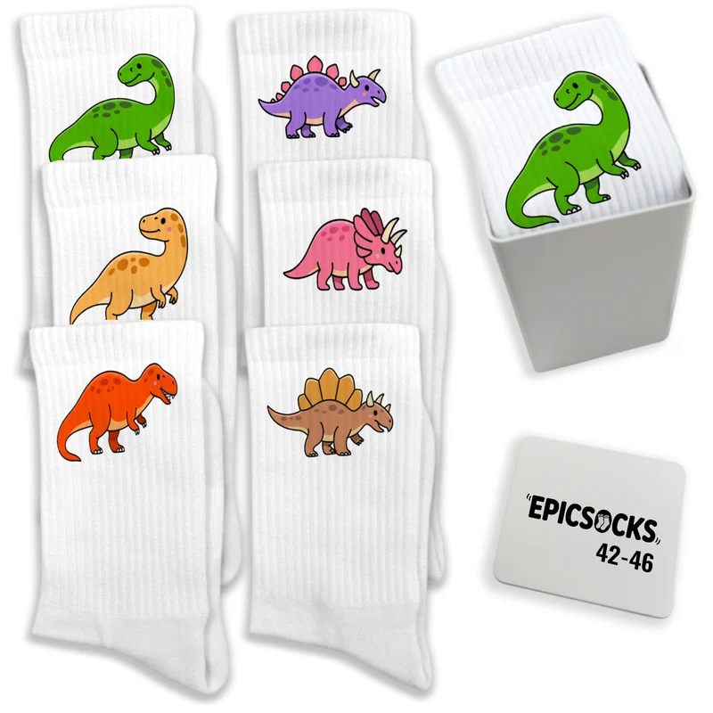 epicsocks Dino Delight Socken in 37-41 im 6er Set in Geschenkdose im 6er Set in Geschenkbox