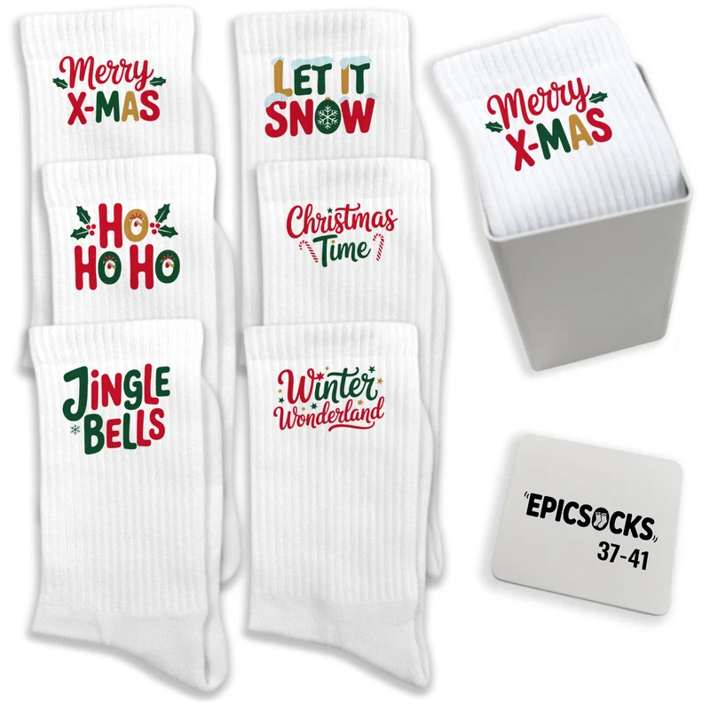 epicsocks Santa's Faves Socken in 37-41 im 6er Set in Geschenkdose im 6er Set in Geschenkbox