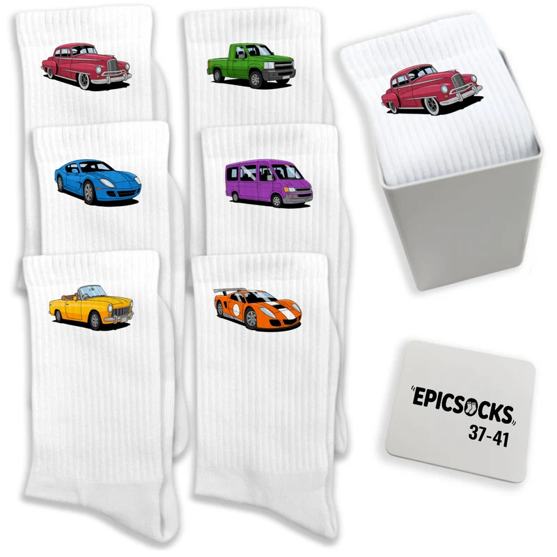 epicsocks Benzin im Blut Auto Socken in 37-41 im 6er Set in Geschenkdose im 6er Set in Geschenkbox