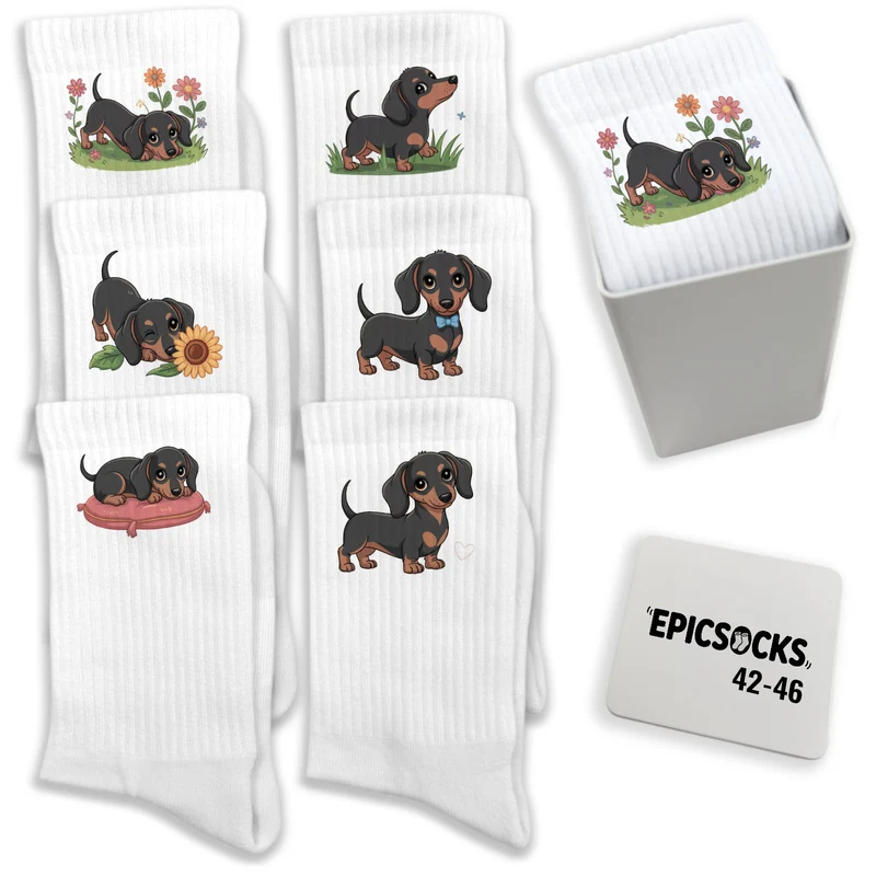 epicsocks Dackel Dreams Socken in 37-41 im 6er Set in Geschenkdose im 6er Set in Geschenkbox