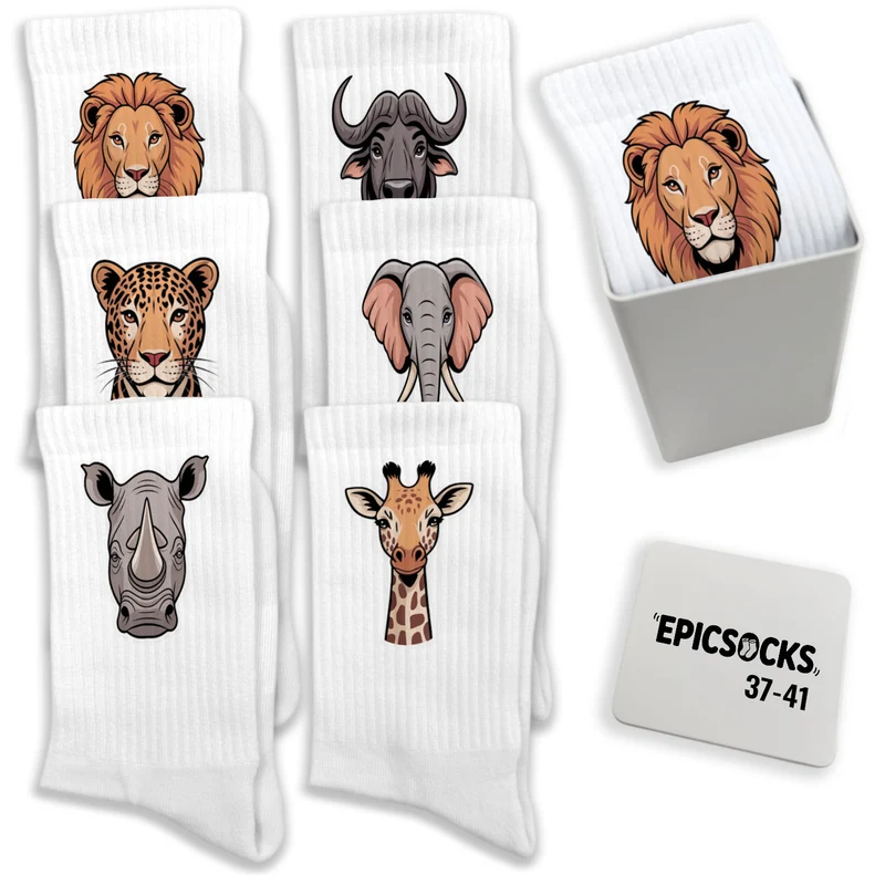 epicsocks Big Six Safari Socken in 37-41 im 6er Set in Geschenkdose im 6er Set in Geschenkbox