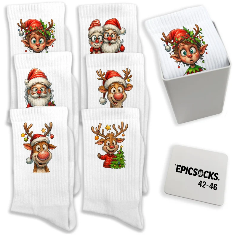 epicsocks Weihnachtsfreude Socken in 37-41 im 6er Set in Geschenkdose im 6er Set in Geschenkbox