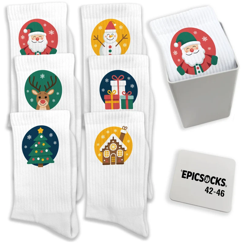 epicsocks Weihnachtsfreude Socken in 37-41 im 6er Set in Geschenkdose im 6er Set in Geschenkbox