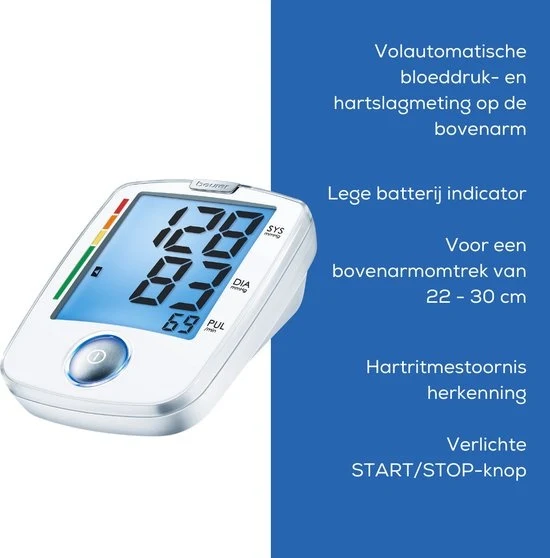 Beurer BM 44 Basic XL Bloeddrukmeter bovenarm - XL verlicht display - Manchet 22-30 cm