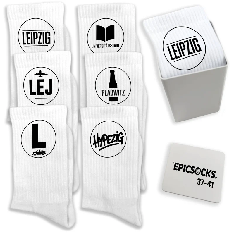 epicsocks Leipzig Vibes Socken in 37-41 im 6er Set in Geschenkdose im 6er Set in Geschenkbox