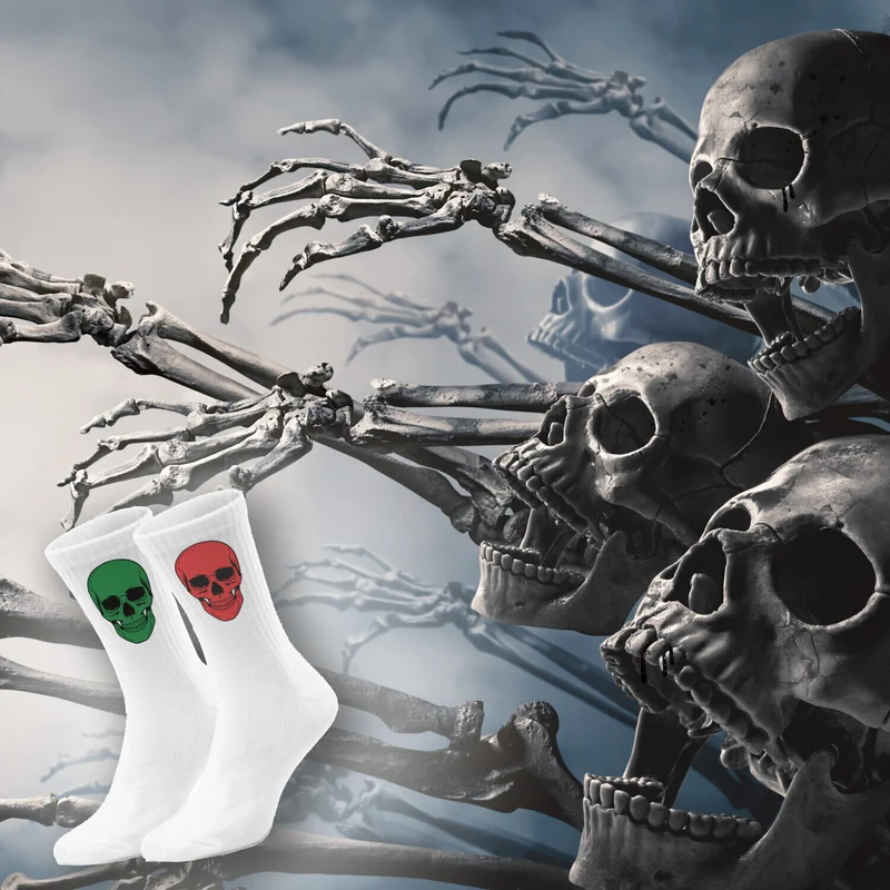 epicsocks Colorful Skulls Komplementärschädel rot-grün Socken in 37-41 im Paar