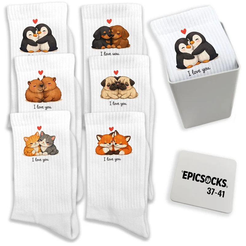 epicsocks Tierliebe Socken in 37-41 im 6er Set in Geschenkdose im 6er Set in Geschenkbox