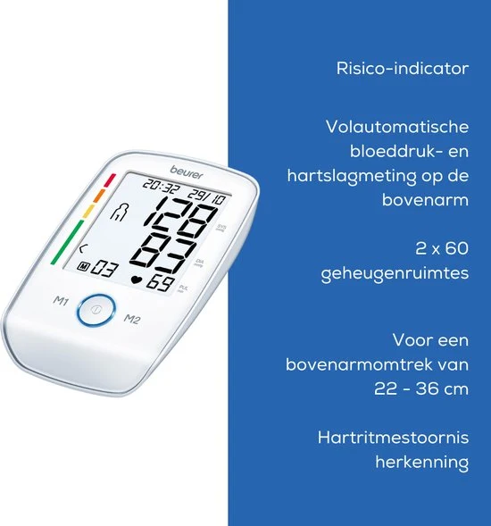 Beurer BM 45 Comfort Bloeddrukmeter bovenarm - XL verlicht display - Compact