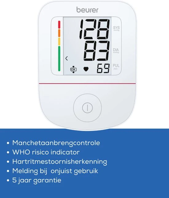 Beurer BM 23 Basic Bloeddrukmeter bovenarm - Risico-indicator - Manchet 22 tot 42 cm - USB C aansluiting