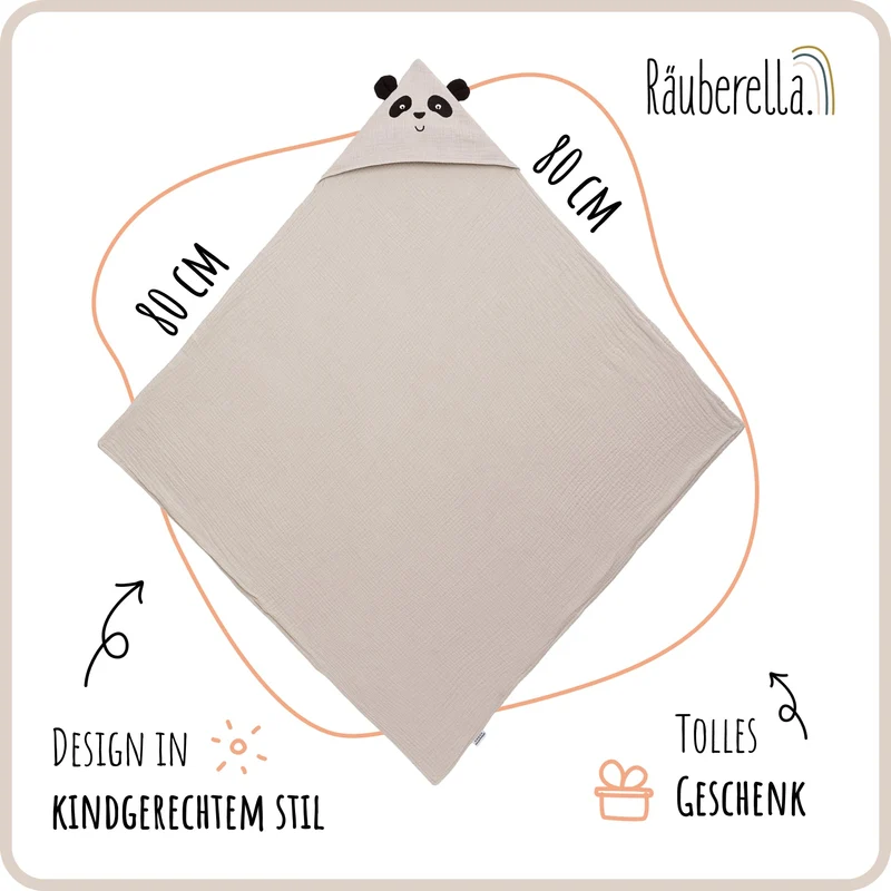 Kapuzenhandtuch Panda Baby, Beige 80x80 cm