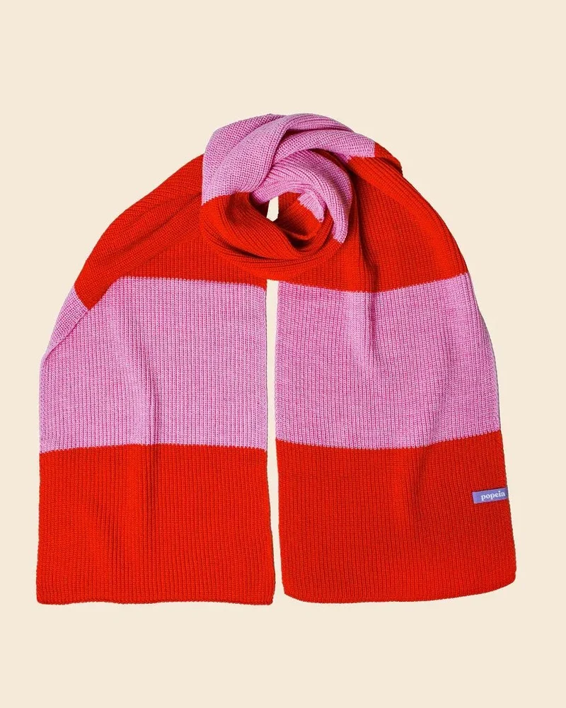 Gestreifter Schal aus Merinowolle • Pink/Rot