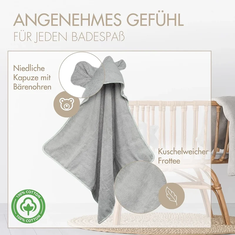 Baby Kapuzenhandtuch Grau