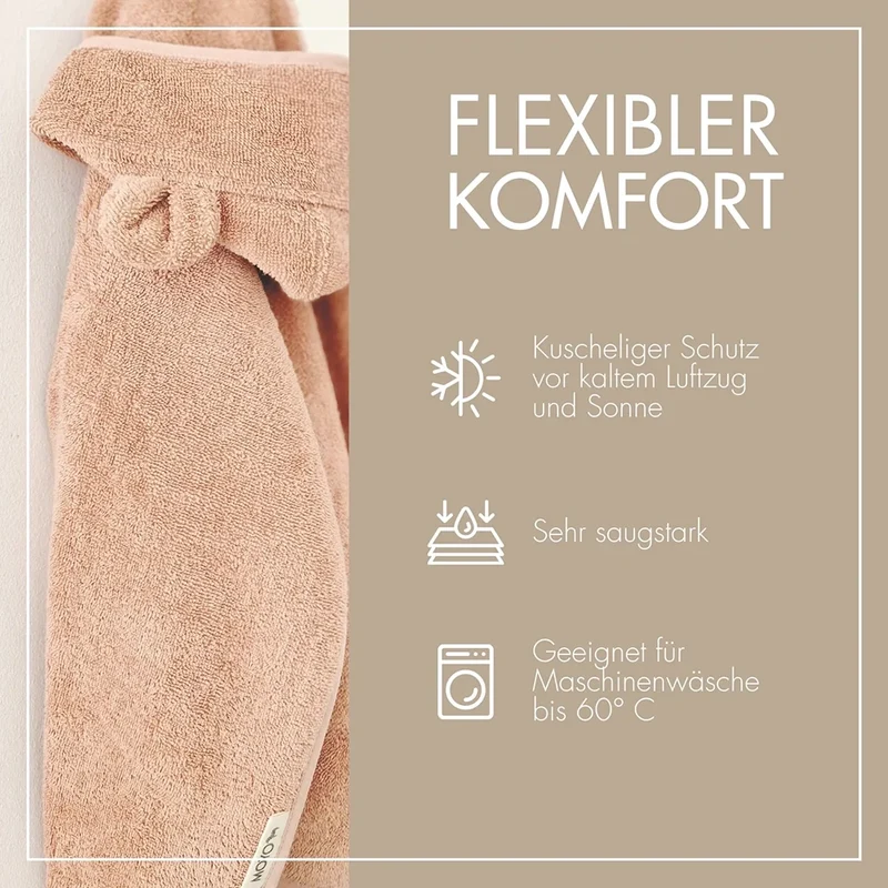 Baby Badeponcho 75x75 cm – „Puder“ mit niedlichen Bärenohren
