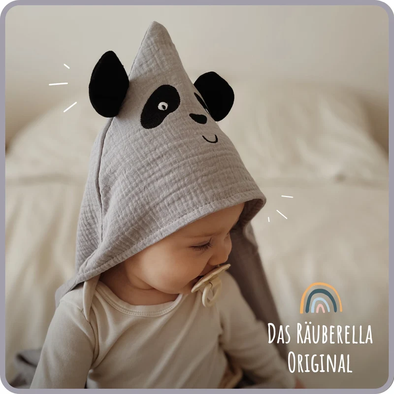 Kapuzenhandtuch Panda Blau