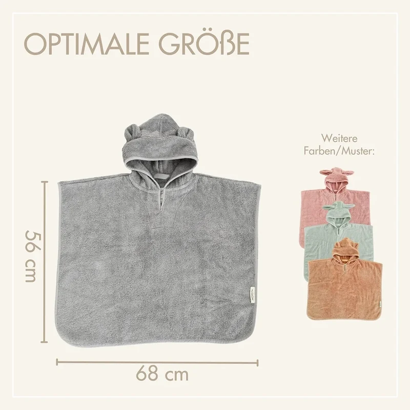 Baby Badeponcho 75x75 cm – „Grau“ mit niedlichen Bärenohren