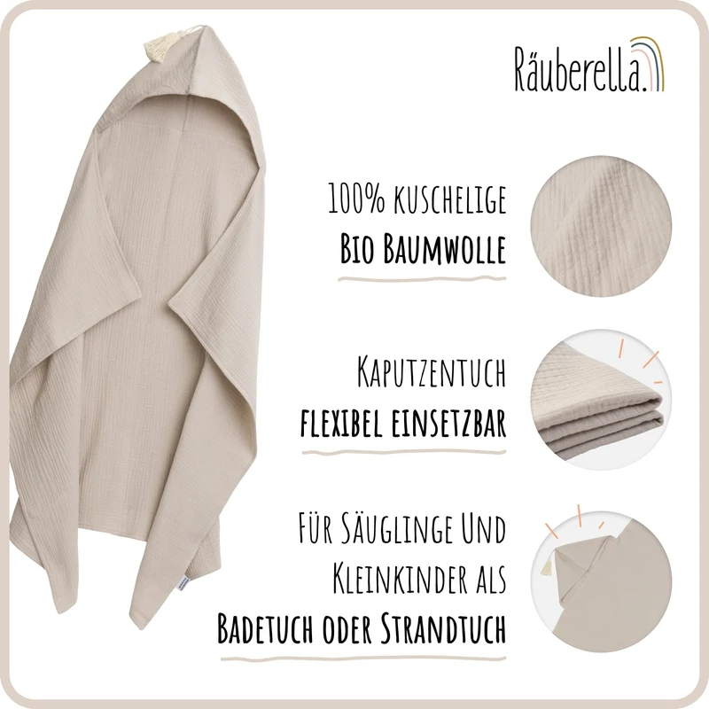 Musselin Kapuzenhandtuch (75x100cm) Beige