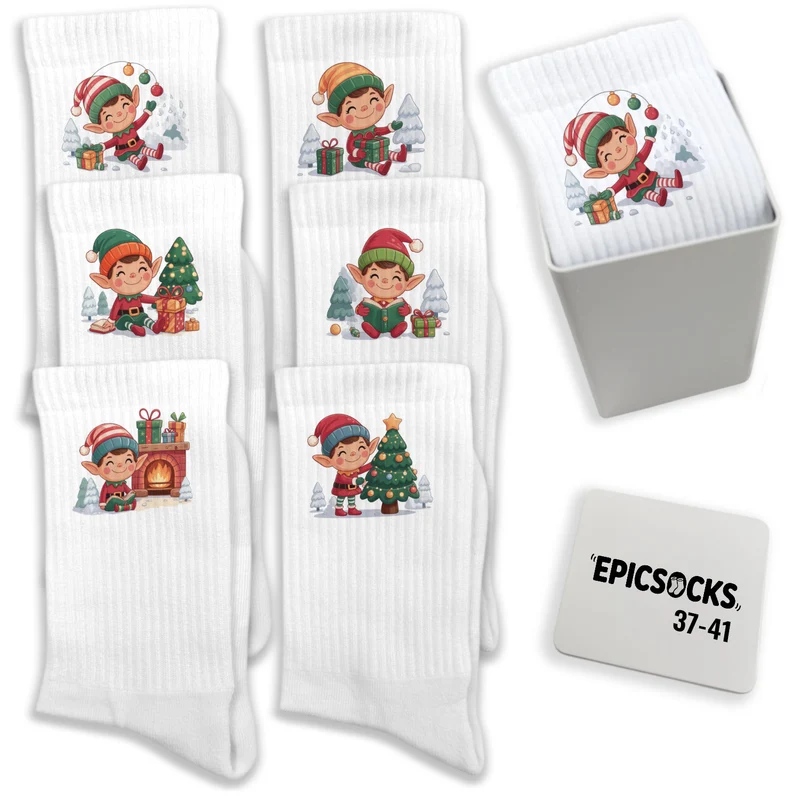 epicsocks Elf Joy Socken in 37-41 im 6er Set in Geschenkdose im 6er Set in Geschenkbox