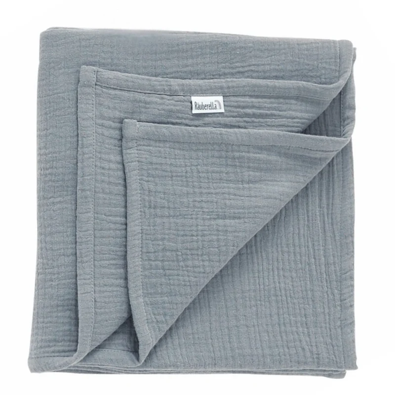 Musselin Babydecke 120x120 cm – Baumwolle, weich & atmungsaktiv Grau-Blau
