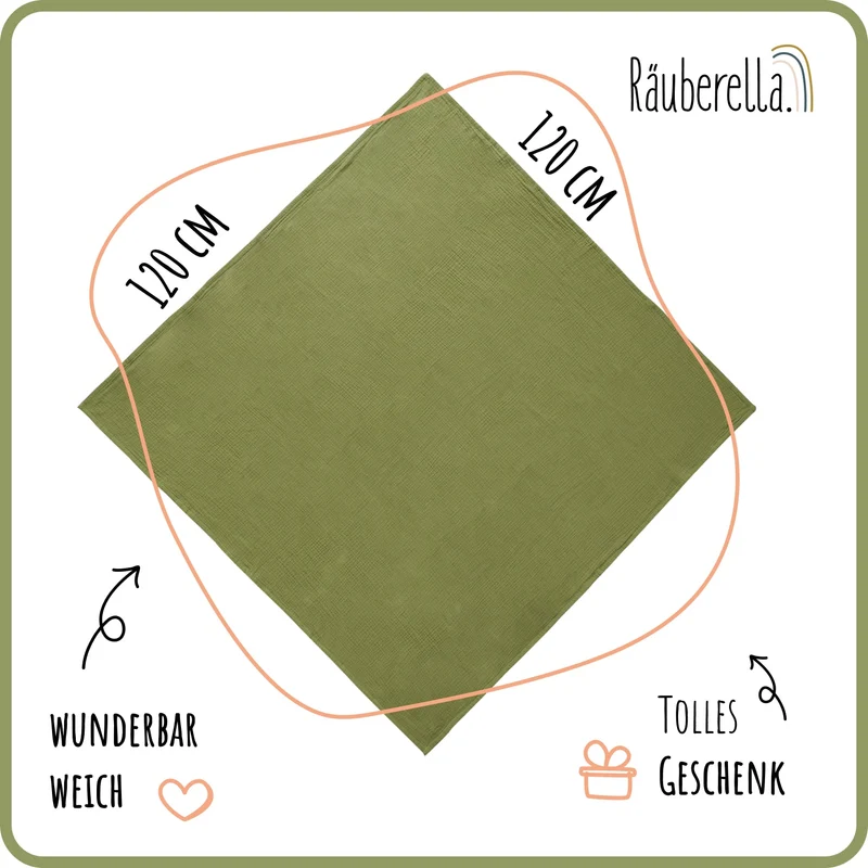 Musselin Babydecke 120x120 cm aus Baumwolle Olivgrün