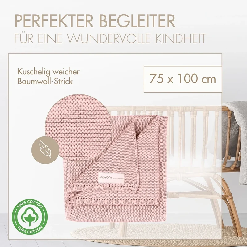 Babydecke Linksstrick Pointelle „Wilde Rosenblüte“