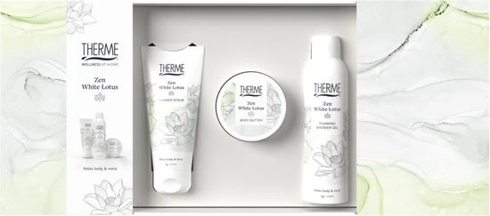 Therme Zen White Lotus Foaming Shower Gel + Shower Scrub + Body Butter Geschenkset
