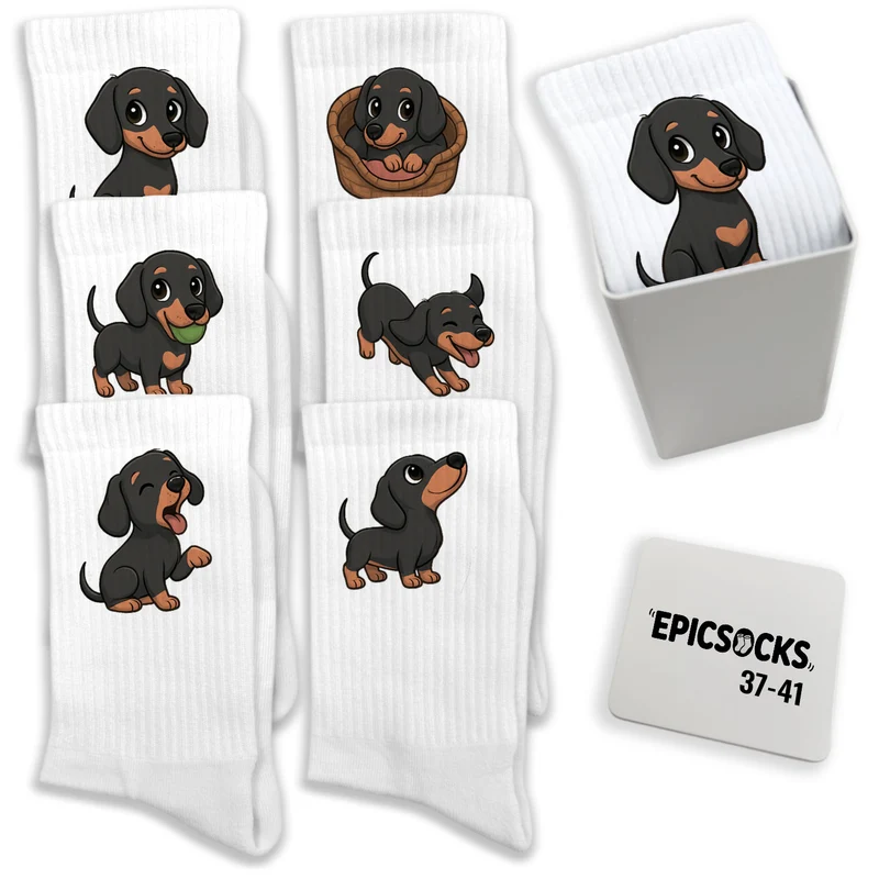 epicsocks Dackelfreude Socken in 37-41 im 6er Set in Geschenkdose im 6er Set in Geschenkbox