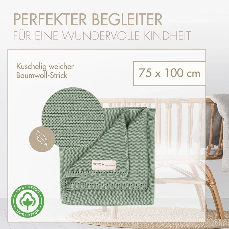 Babydecke Linksstrick Pointelle aus Baumwolle
