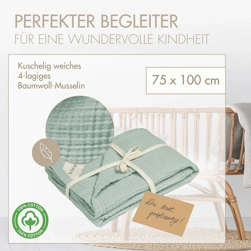 Musselin Decke 100 cm x 75 cm Heller Eukalyptus